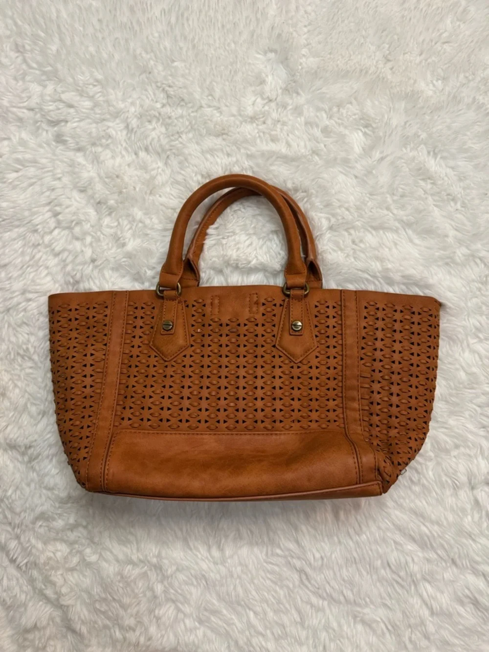 Steve Madden Brown Laser-Cut Satchel Tote